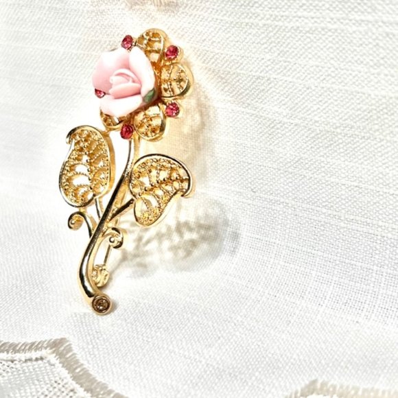 1928 Brand Gold Bridal Wedding Brooch, Vintage Floral Brooches, Bridal Jewelry - Picture 7 of 10